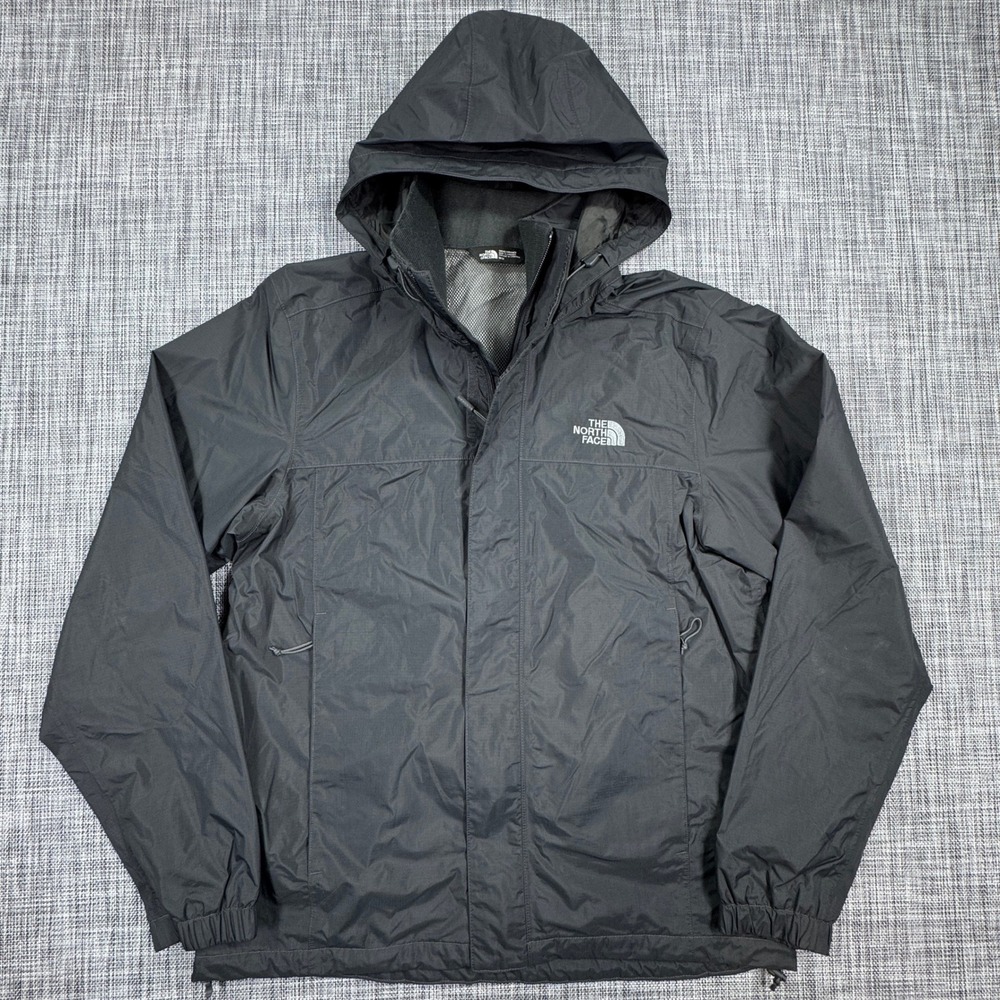The North Face Mens Medium Resolve 2 DryVent Gray Hooded Rain Jacket Full Zip